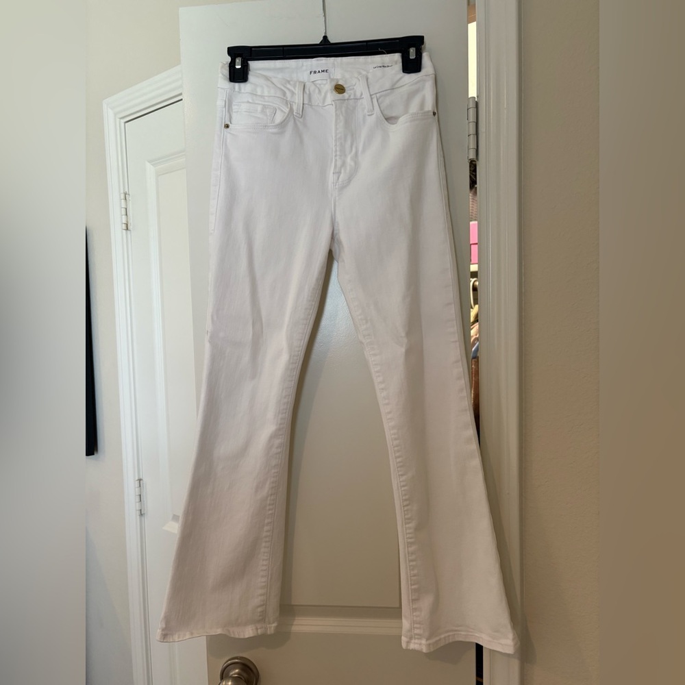 Frame le crop mini boot white jeans